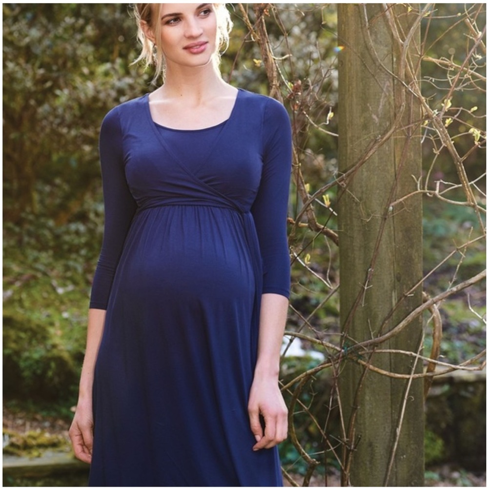 Jojo Maman Bebe Elegant Navy Blue Wrap Maternity Nursing Dress